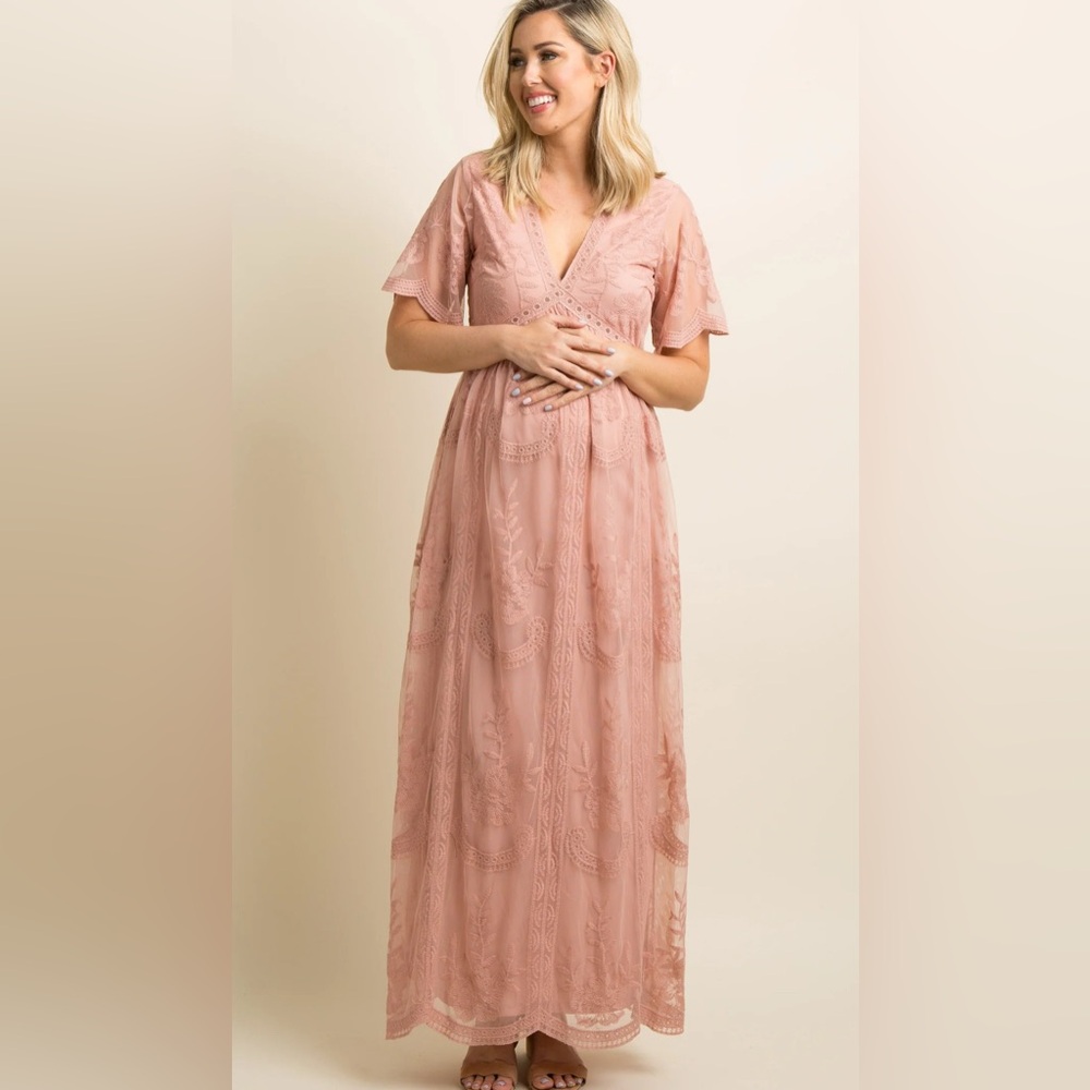 Lace Mesh Overlay Maternity Maxi Dress